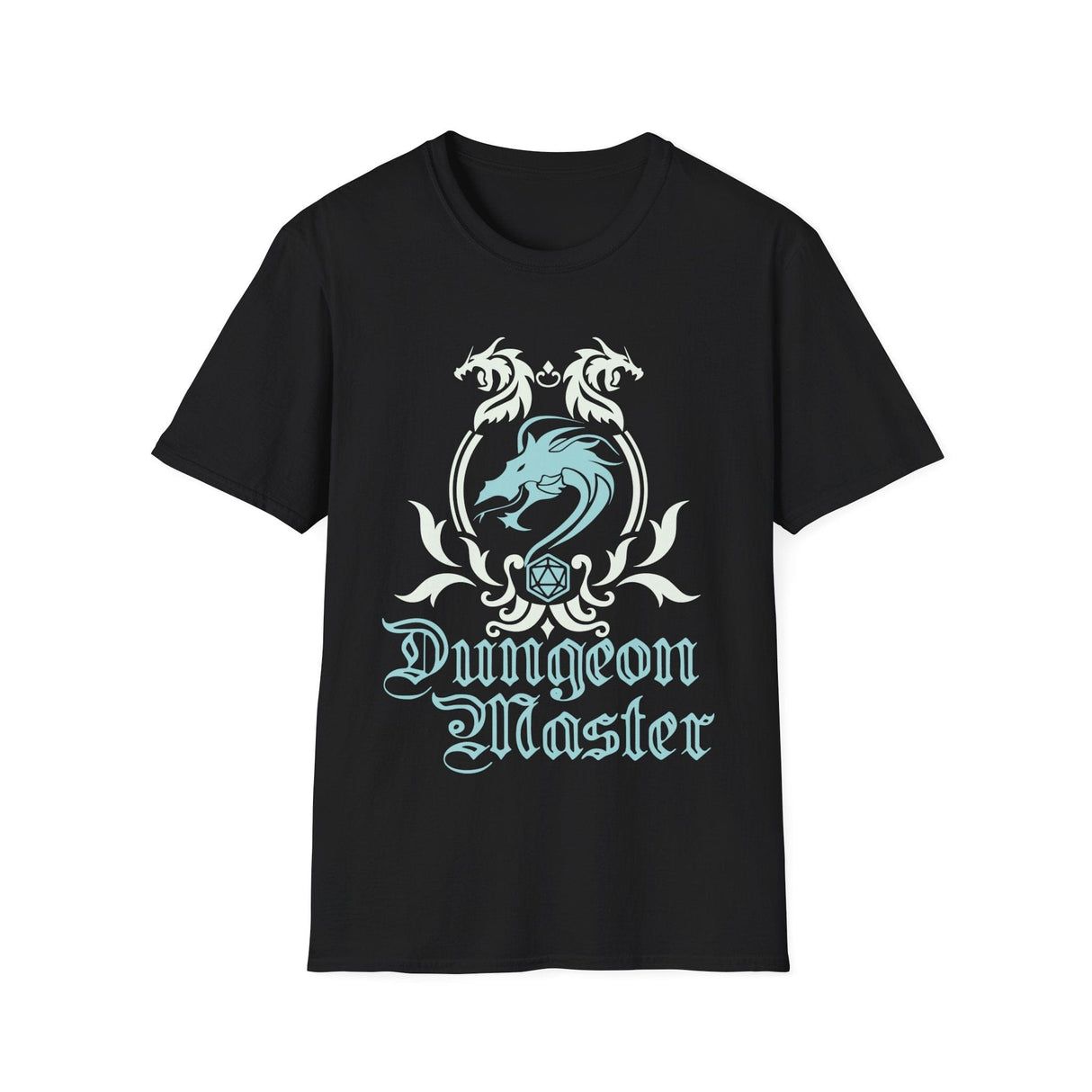 Black t-shirt with 'Dungeon Master' design featuring a dragon on a white background