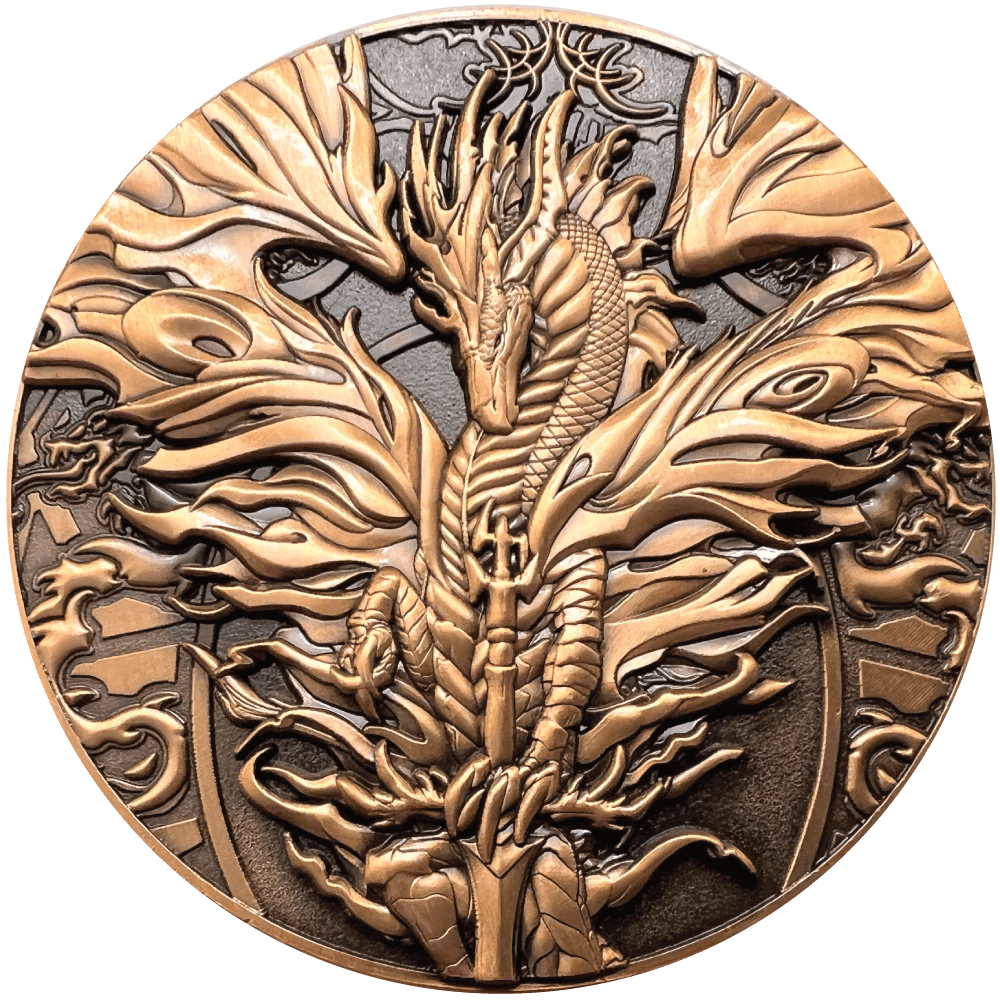 Bronze hued fiery dragom Flameblade collectible coin