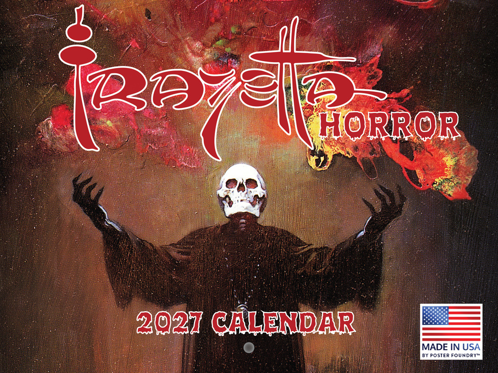 Frazetta Horror 2027 Wall Calendar cover with skeleton wizard