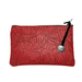 Leather pouch with pewter sun charm in red