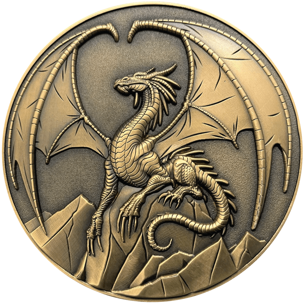 Golden dragon on rocks coin