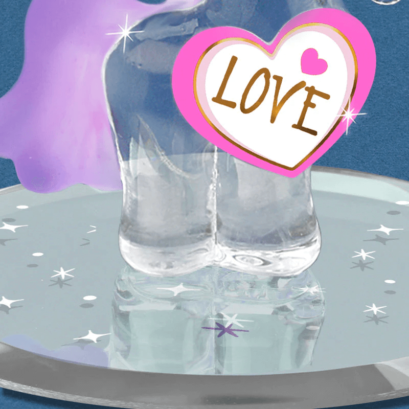Closeup of star mirror base and heart 'tag' that says LOVE with pink outline