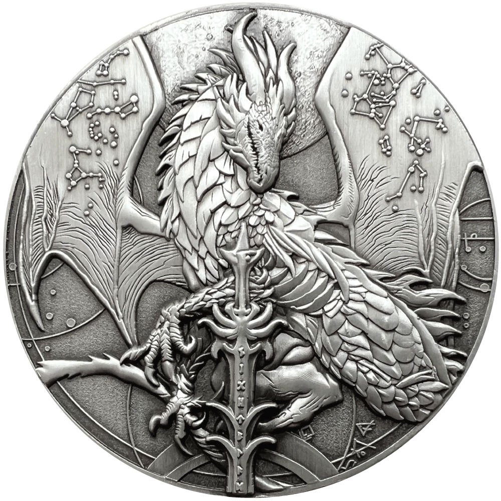 Nightblade collectible metal coin with constellation winged dragon by Ruth Thompson