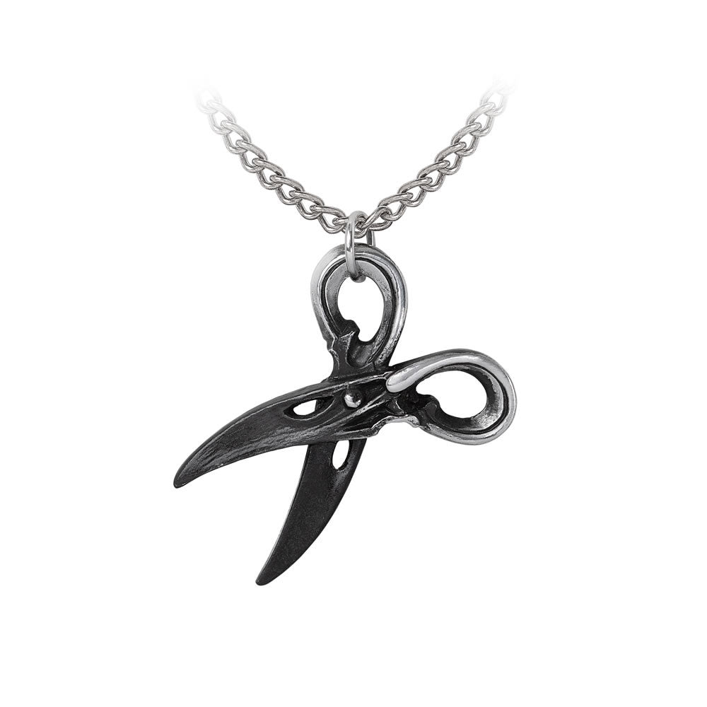 Blackened pewter scissors pendant on a chain