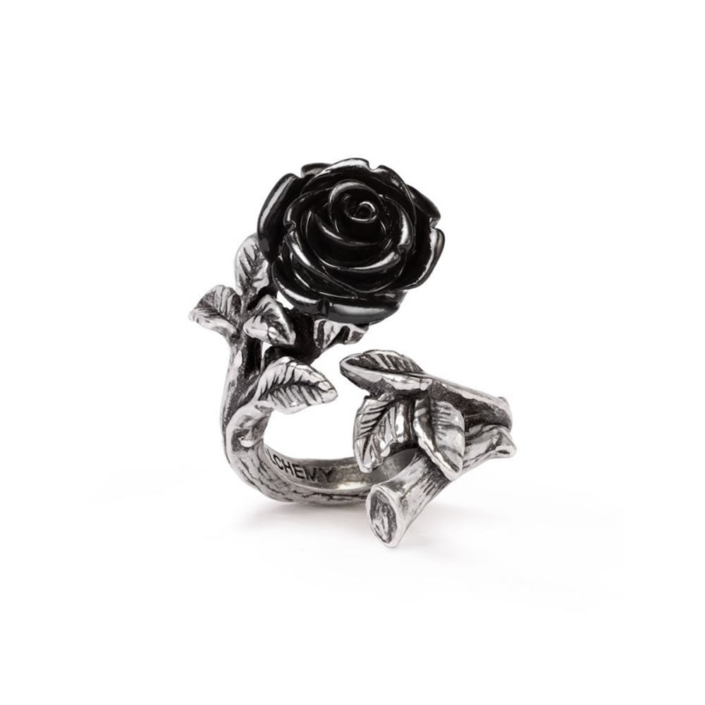 Pewter ring with black rose
