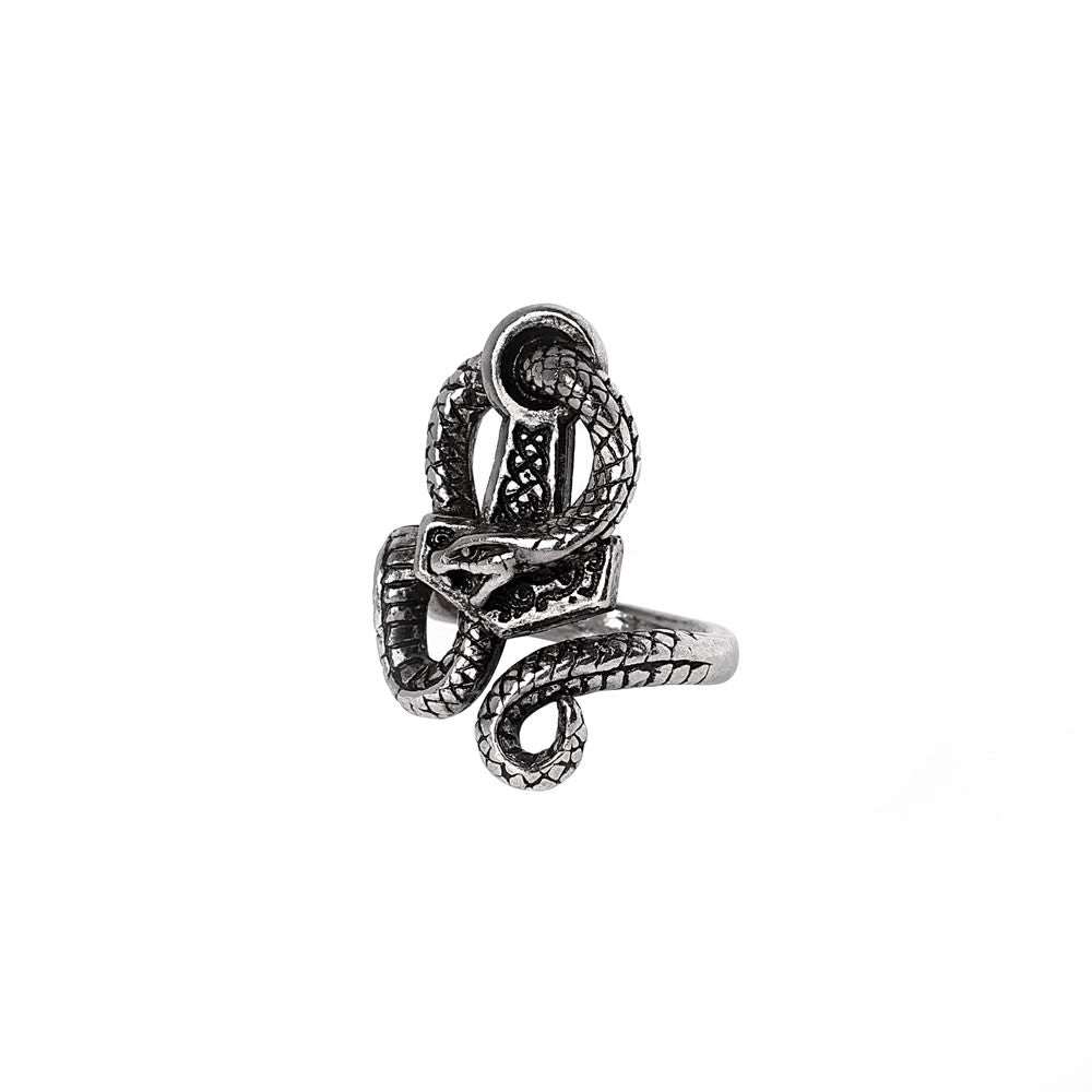 Pewter ring with a serpent and Thor's hammer