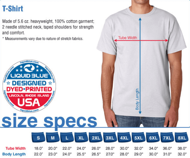 Adult t-shirt size chart