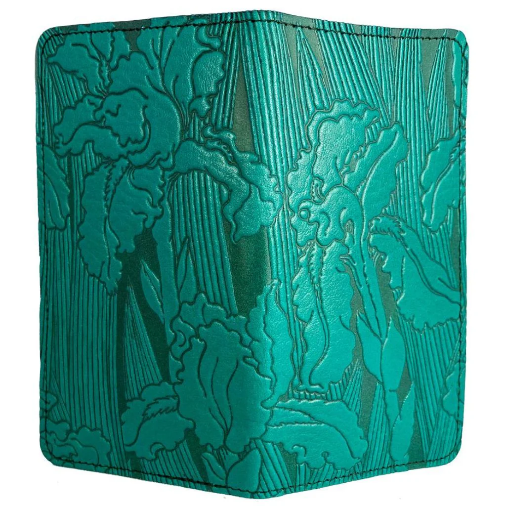 Iris leather checkbook cover in teal