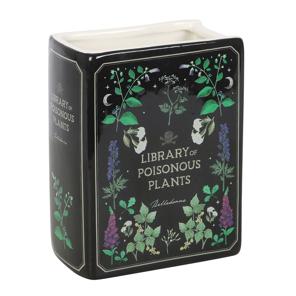 Book shaped ceramic vase with 'Library of Poisonous Plants' floral design