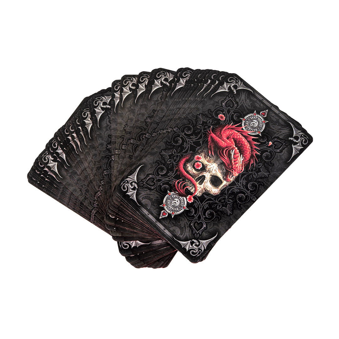 Card back for the Anne Stokes Gothic Oracle, showing skull and red dragon design