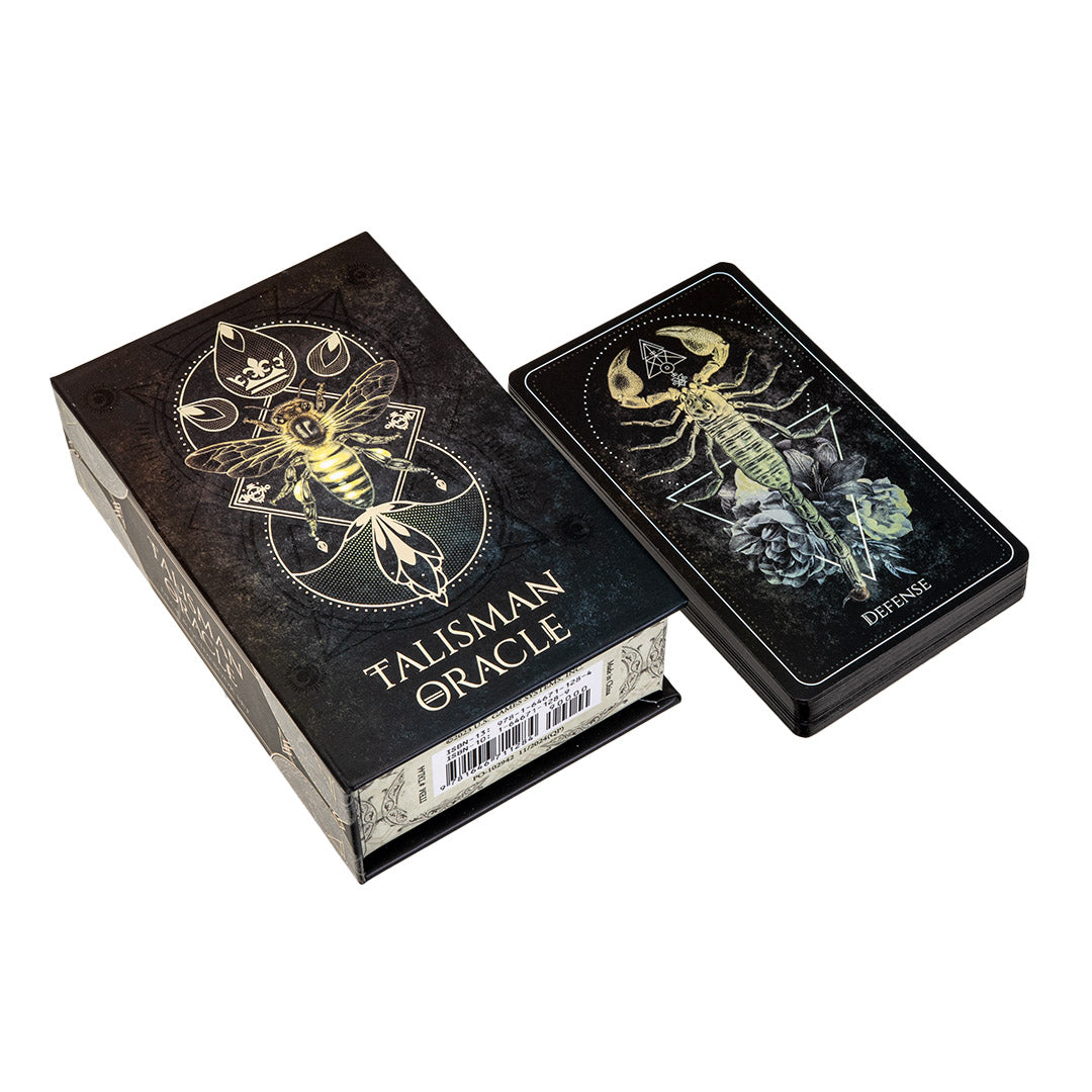 Talisman Oracle, box art featuring a bee, deck featuring a scorpion for the "Defense" card