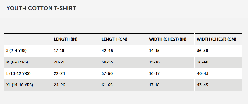Kids T-Shirt Size Chart