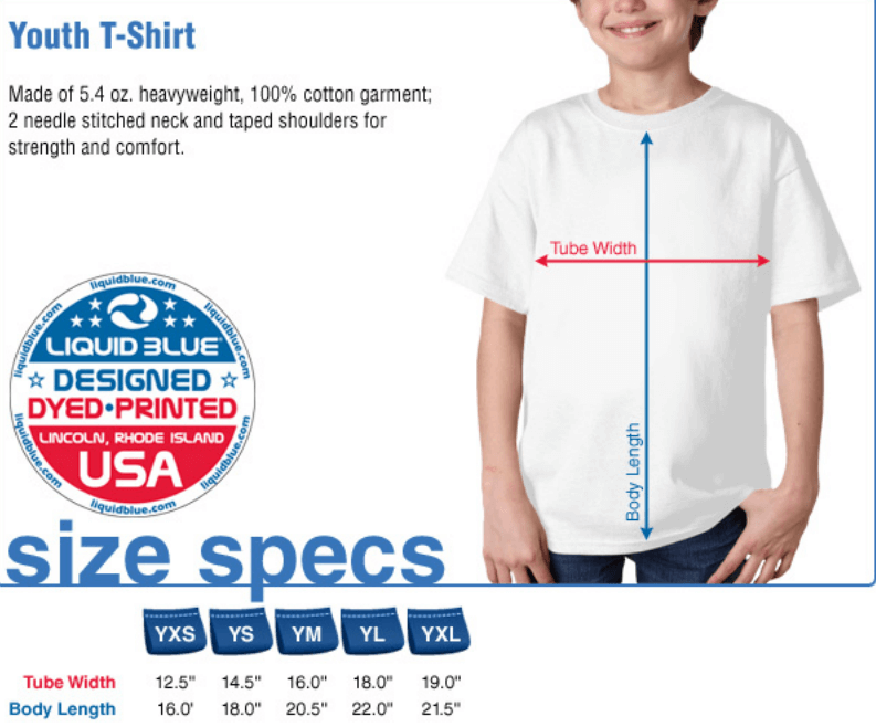 Youth shirt size chart