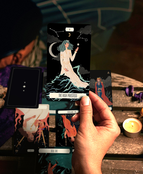 Zodiac Tarot Deck & Guidebook Set, High Priestess card shown