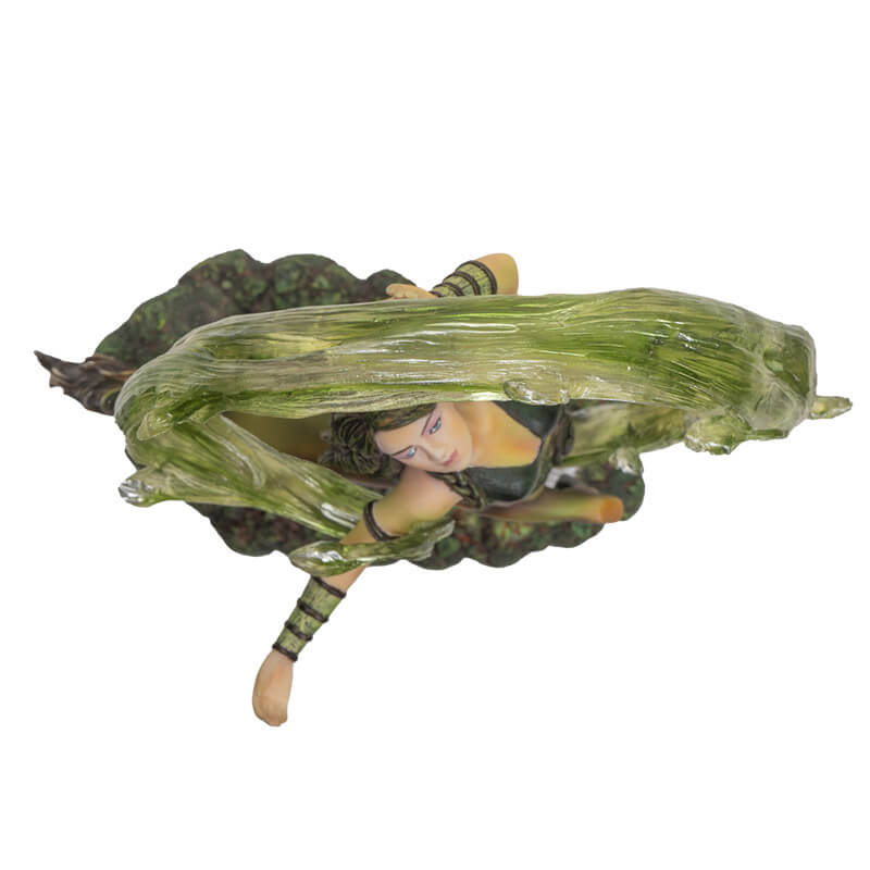 Centaur sorceress rears up above the forest floor, commanding swirling green earth magic that encircles her. Figurine based upon the art of Anne Stokes. Shown from above, her face visible