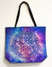 Purple galaxy background with a Celtic knot pentagram design tote bag with black rope handles