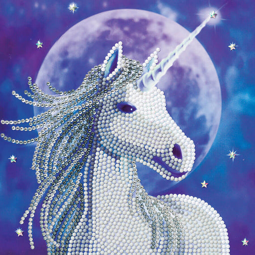 Starlight Unicorn Crystal Art Kit makes this greeting card, featuring a white unicorn with shining silver hair!