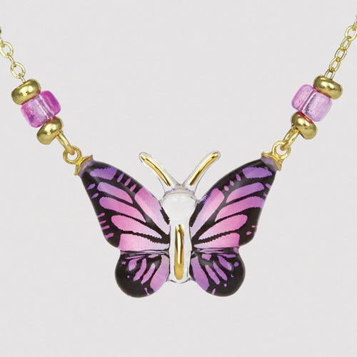 Glass Butterfly & Beads Necklace Figurine