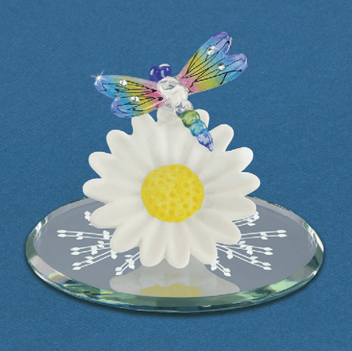 Glass Sundancer Dragonfly on Daisy Figurine