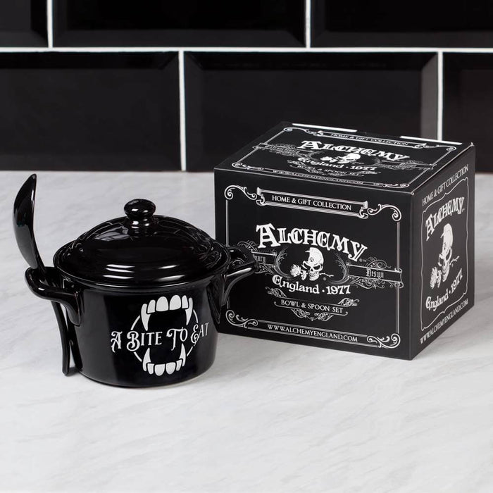 A Bite To Eat vampire fangs pot and spoon set with box