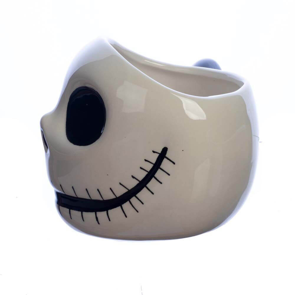 Side view of Jack Skellington face ceramic mug from Nightmare Before Christmas