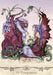 Card example "14. Companions" - maroon fairy and gryphon friend sharing a moment under the flowers