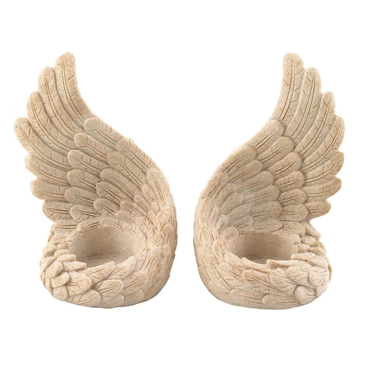 Angel wing tealight holder set with a stone look