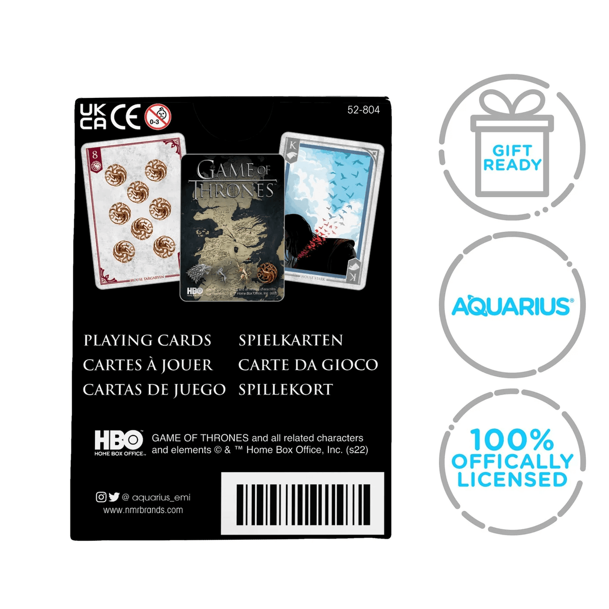 Back of the box for the Game of Thrones playing cards