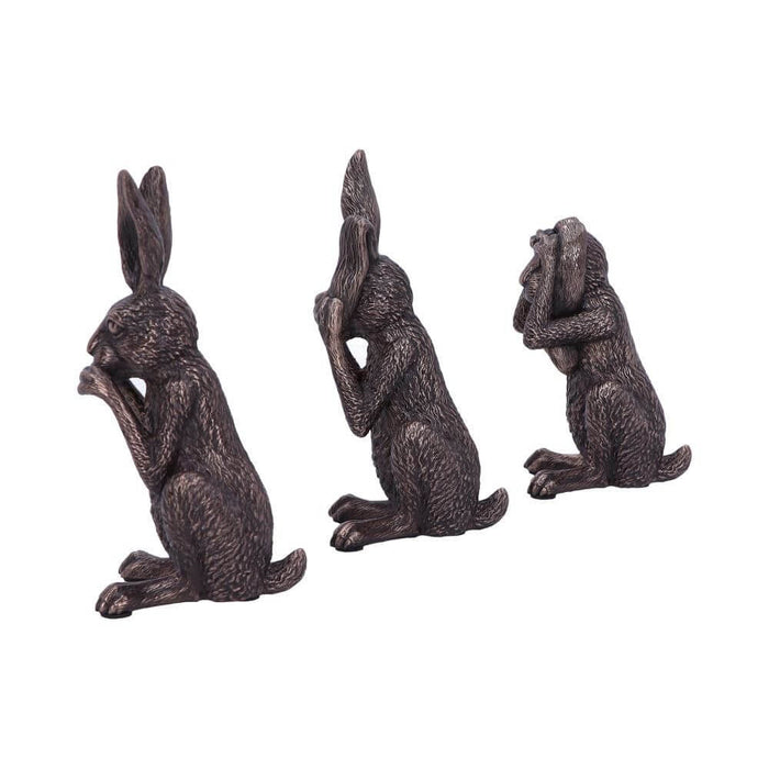Speak, See, Hear No Evil rabbits shown from the side