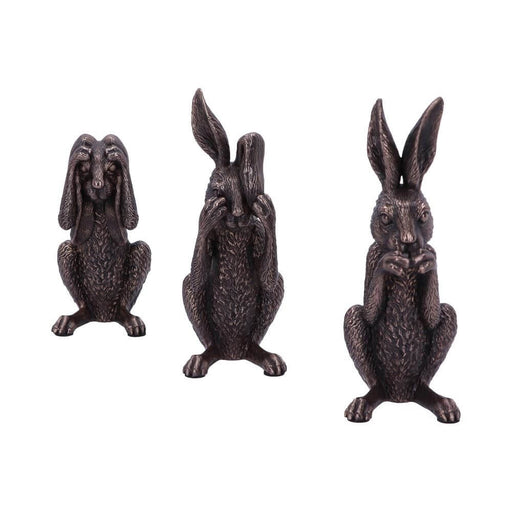 Hear, See, and Speak No Evil faux bronze rabbits