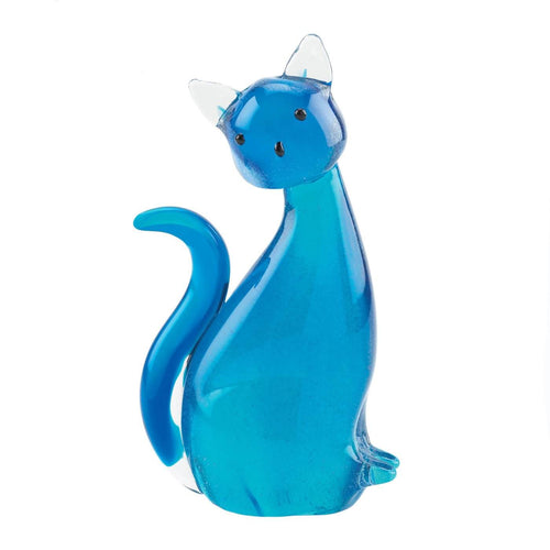Blue Kitty Cat Art Glass Figurine