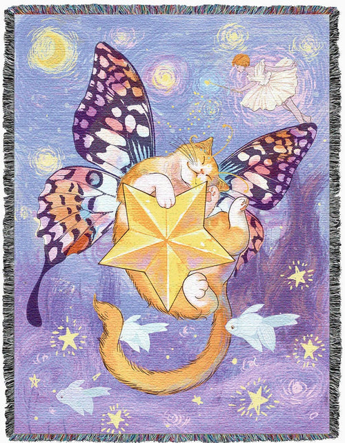 Starry Butterfly Cat Tapestry Blanket