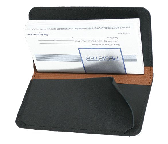 Leather checkbook holder, inside shown