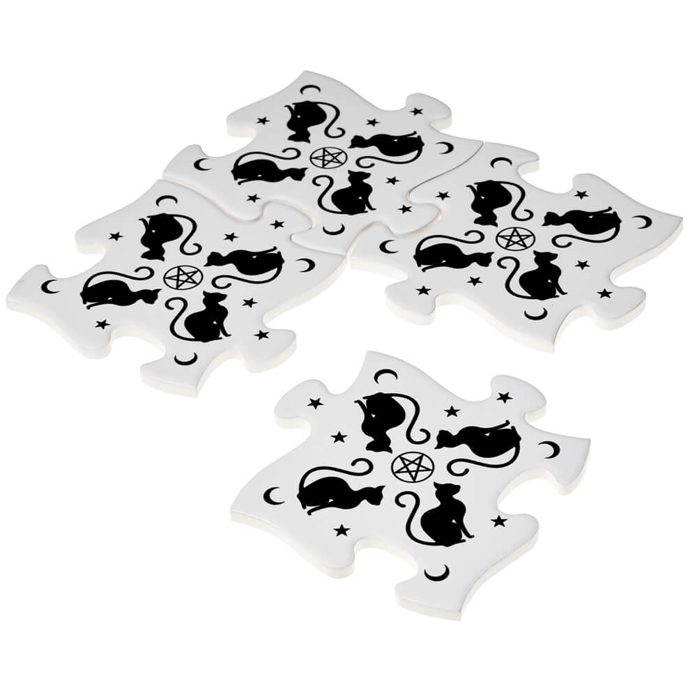 Black Cat Puzzle Coasters