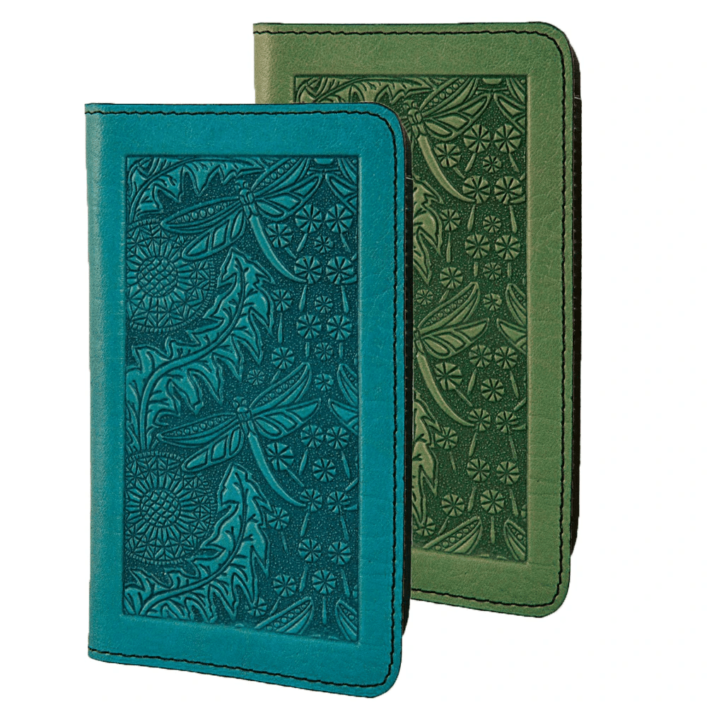 Dandelion Dragonfly Leather Checkbook Cover