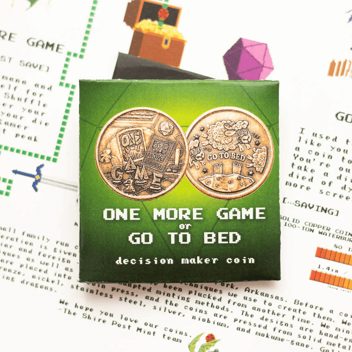 One More Game or Go To Bed Decision Maker Coin packaging