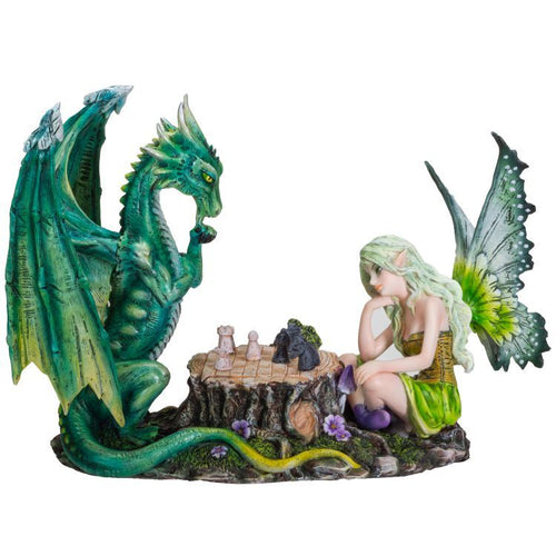 Fairy and Dragon Playing Chess Figurine