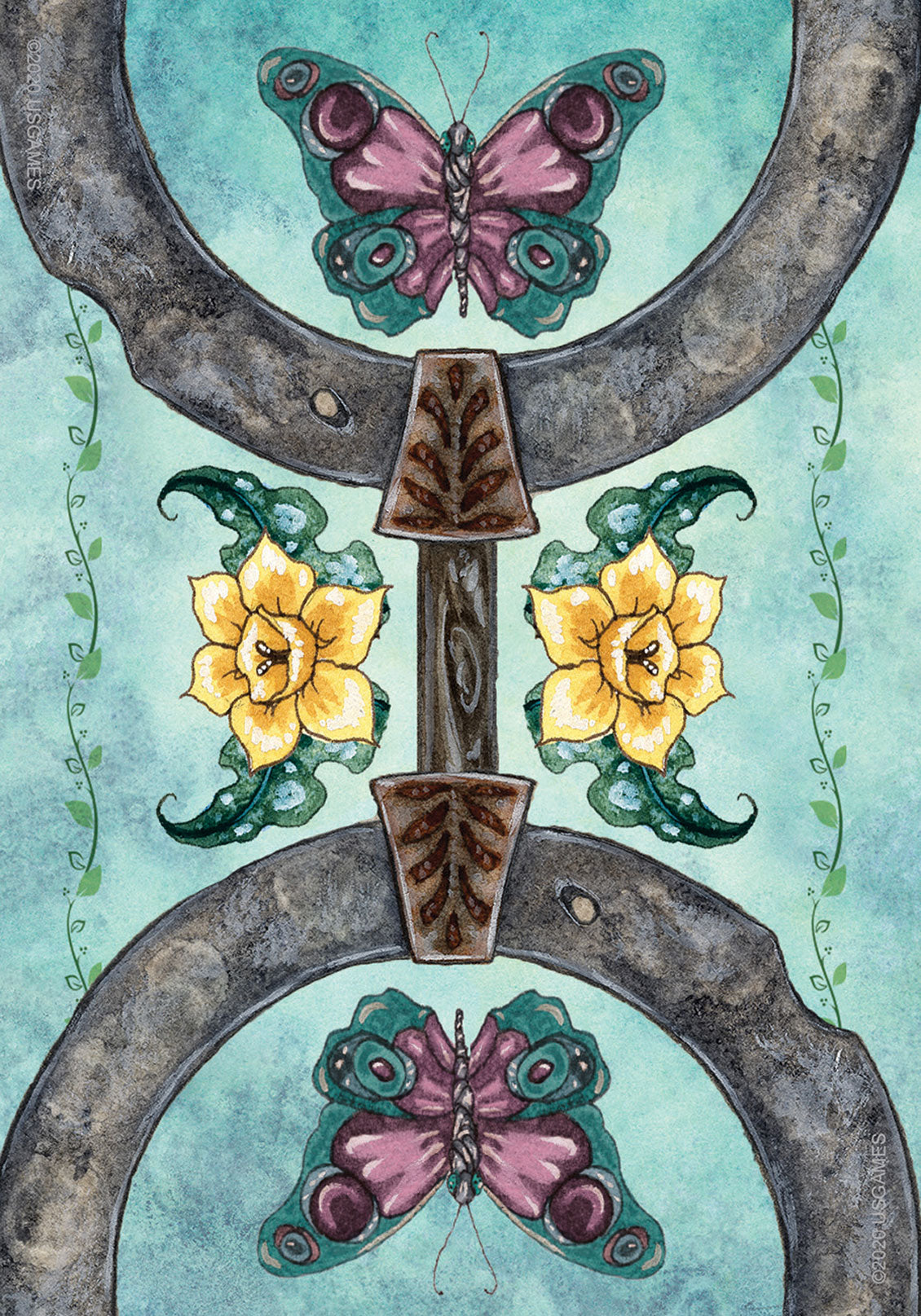 Back of the cards for the Fairy Wisdom Oracle featuring butterflies and yellow flowers