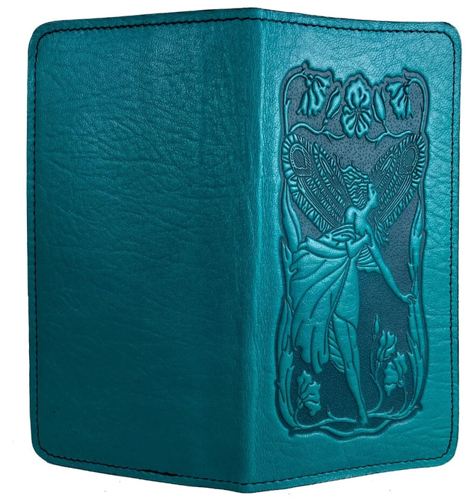 Teal blue-green flower fairy leather checkbook cover