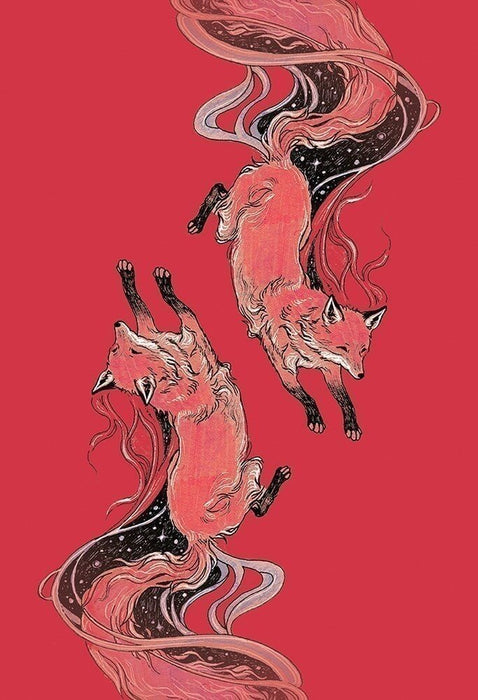 Card back artwork of two foxes