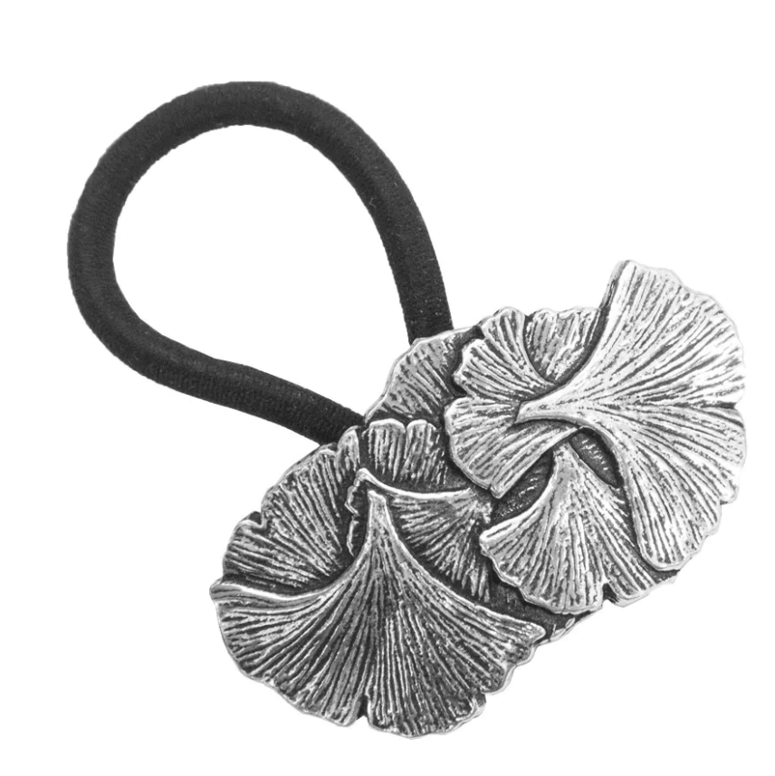 Ginkgo leaves pewter ponytail holder