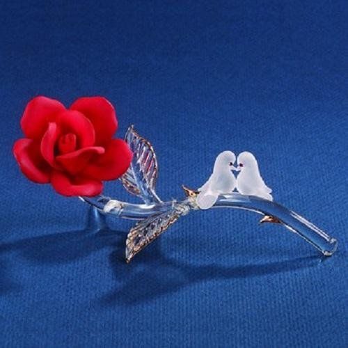 Glass Doves on a Rose Figurine
