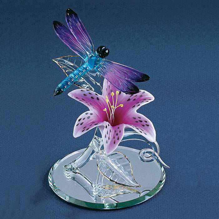Glass Dragonfly with Lily Figurine