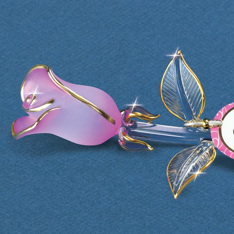 Glass Pink Pearl "Mom, I Love You" Rose Figurine