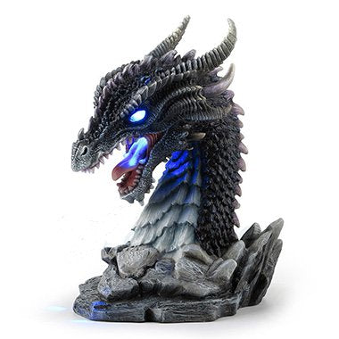 Glowing Horned Obsidian Dragon Bust Figurine