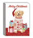 Golden retriever surrounded by presents with the text "Merry Christmas" on the cover of this pocket notepad