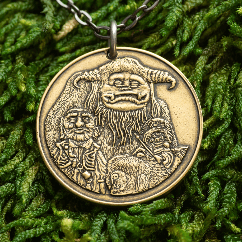 Labyrinth coin pendant necklace with Ludo, Hoggle, Sir Didymus, and Ambrosius
