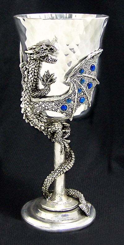 gemmed dragon hugging intensely to his valued pewter cup