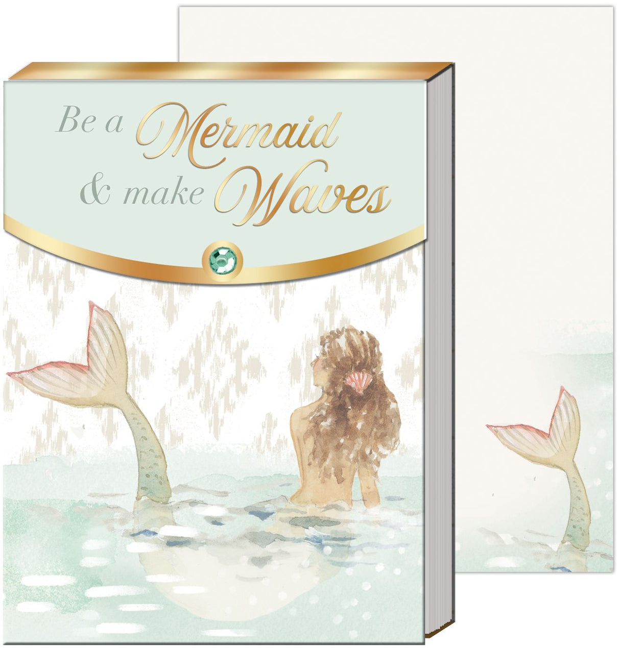 Pocket notepad with mermaid and the phrase "Be a Mermaid and make Waves", gem accent
