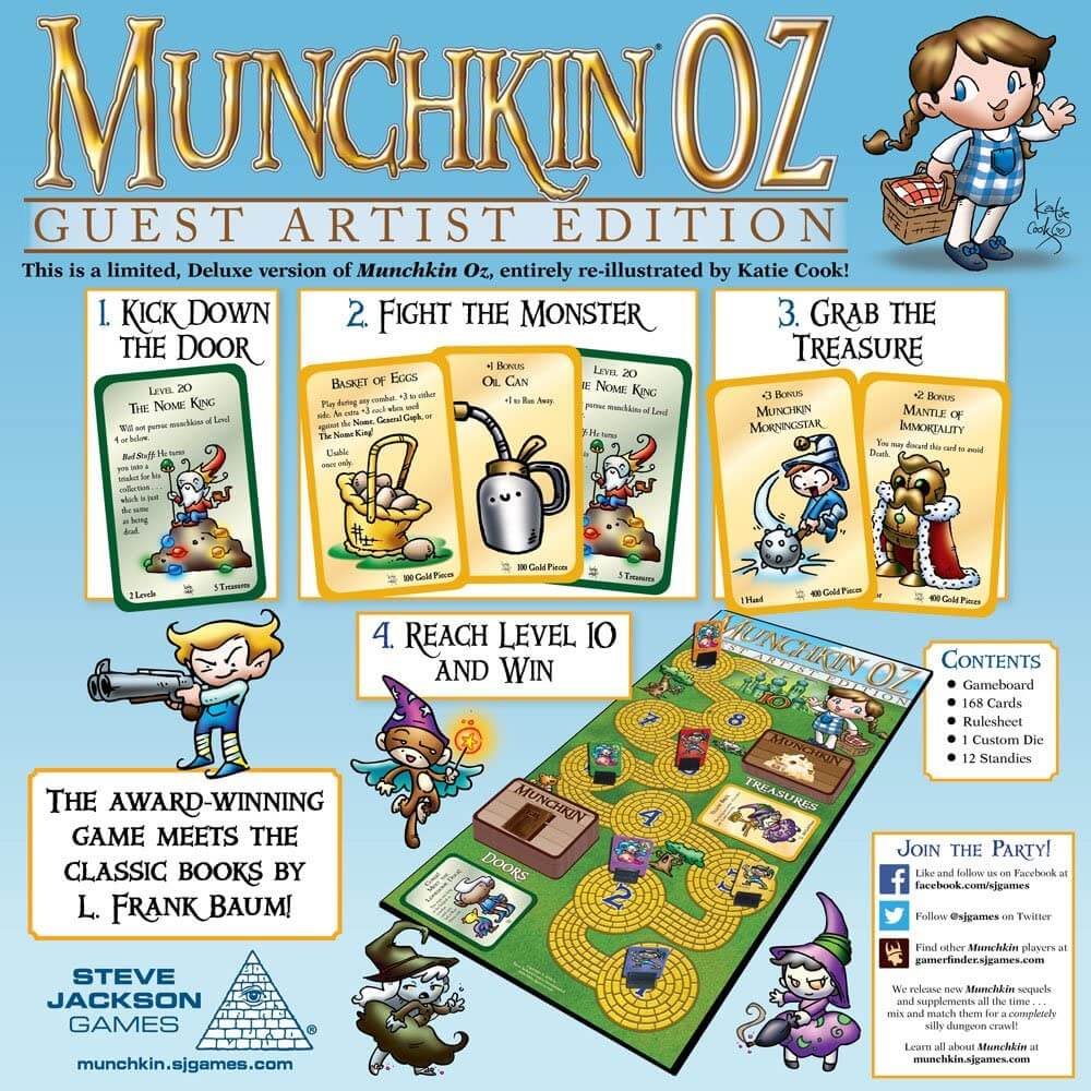 Back of the Munchkin Oz box showing card and board examples
